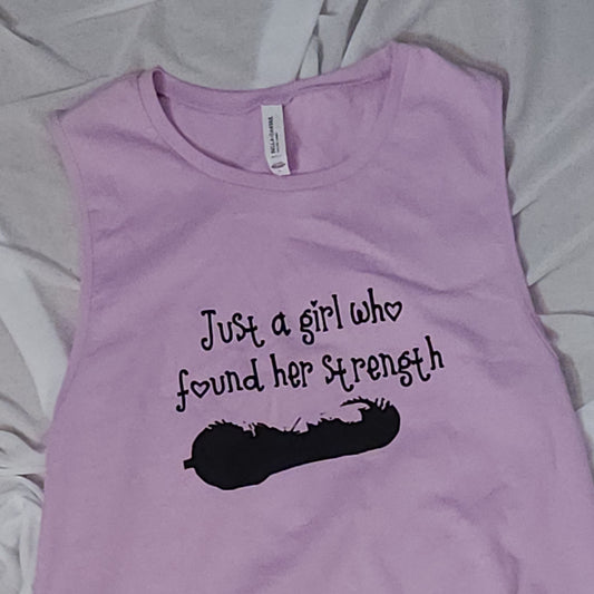 Empowering tank top for women in strength sports - available in red, gray, and lilac. Show off your strength and style with Strongbox Apparel's 'Find Your Strength' Tank Top, part of the 'just a girl' collection. Perfect for the gym, running errands, or just about any occasion! Available in sizes small through 2x